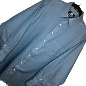 Stafford Mens Long Sleeve Wrinkle Free Dress Shirt Blue Size Medium 15.5 32-33